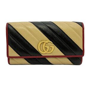 GUCCI GG Marmont 573809 Beige Black Red Leather Long Wallet